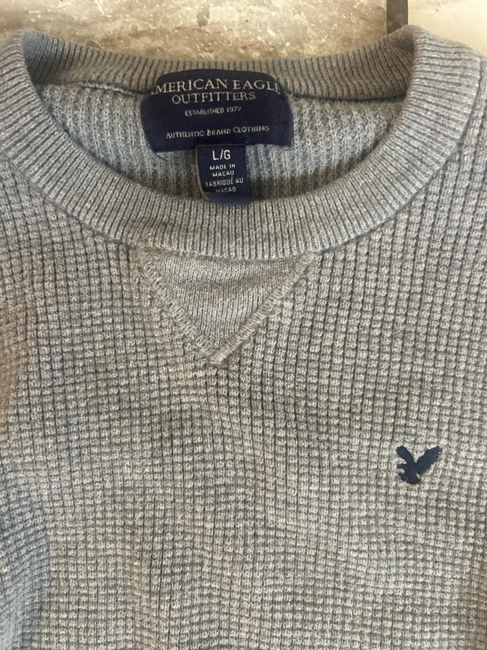 American Eagle Outfitters Light Gray Waffle Knit Crewneck Sweater